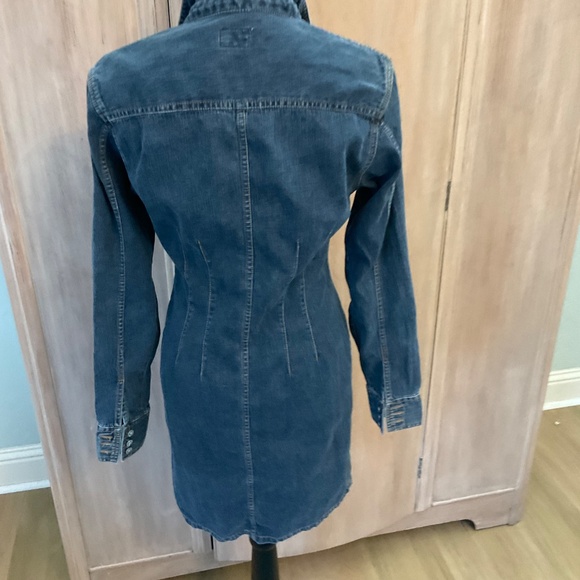 Y2K Vintage Calvin Klein CK Denim Button front Long Sleeve Mini Denim Dress Sz M - Picture 7 of 12